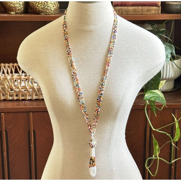 Rainbow Beaded Necklace, Indigenous Style - Picture 3 of 10